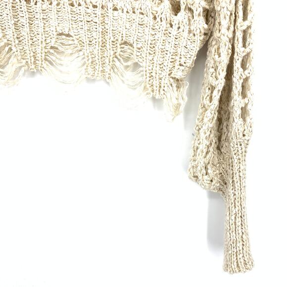 Unbranded Open Knit Long Sleeve Distressed Sweater Womens One Size Beige - Picture 4 of 5